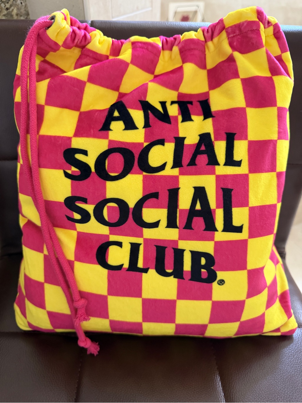 Anti Social Social Club Yellow & Pink Checker Short Sleeve With Pants-Pajama Set